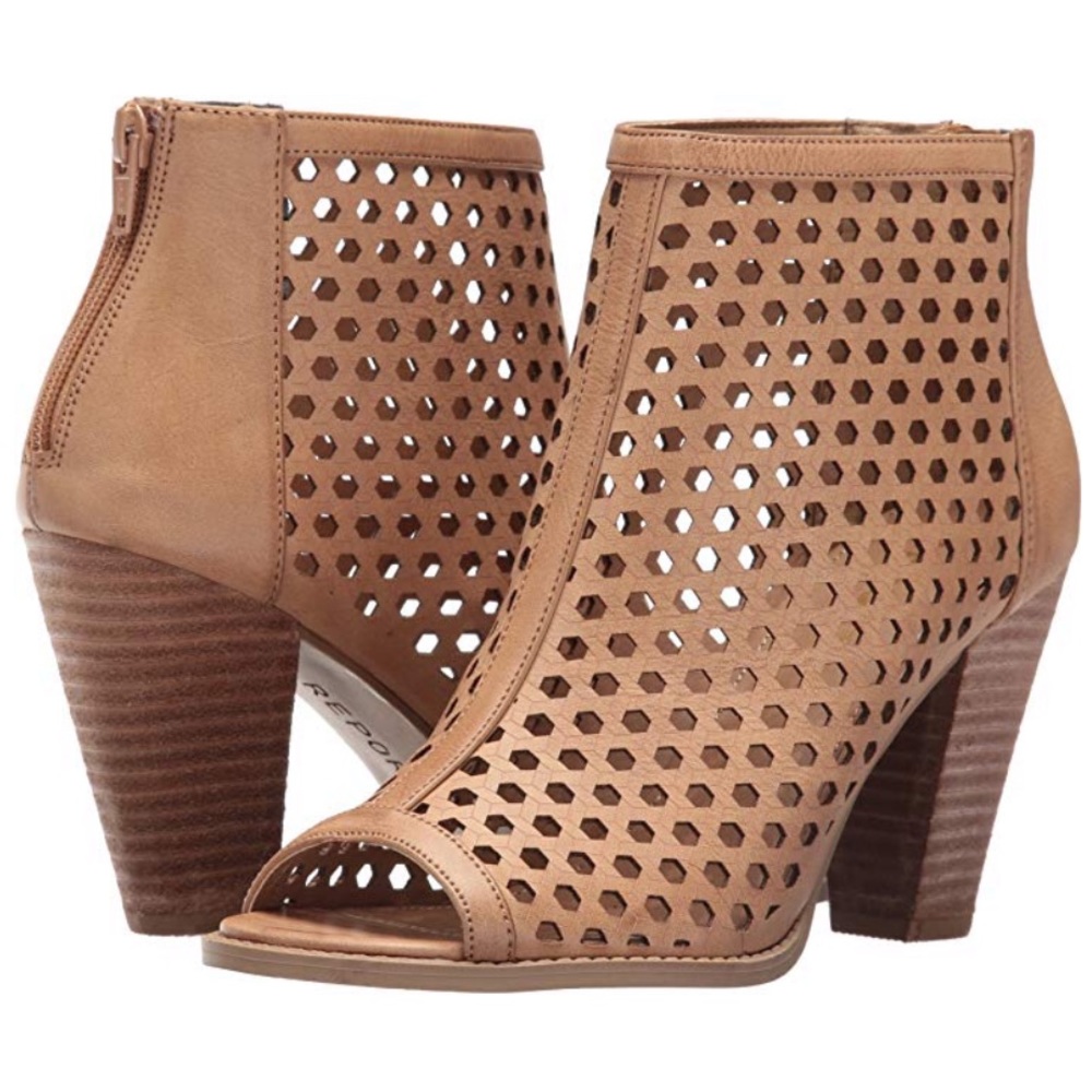 Report nude/tan perforated ankle bootie
